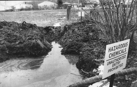 A hazardous chemical leak on a Love Canal resident’s property, 1976