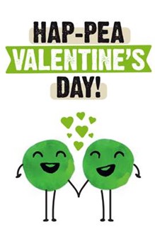 Card that reads 'Hap - Pea Valentine's Day'