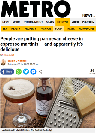 Screenshot of Parmesan cheese espresso martini