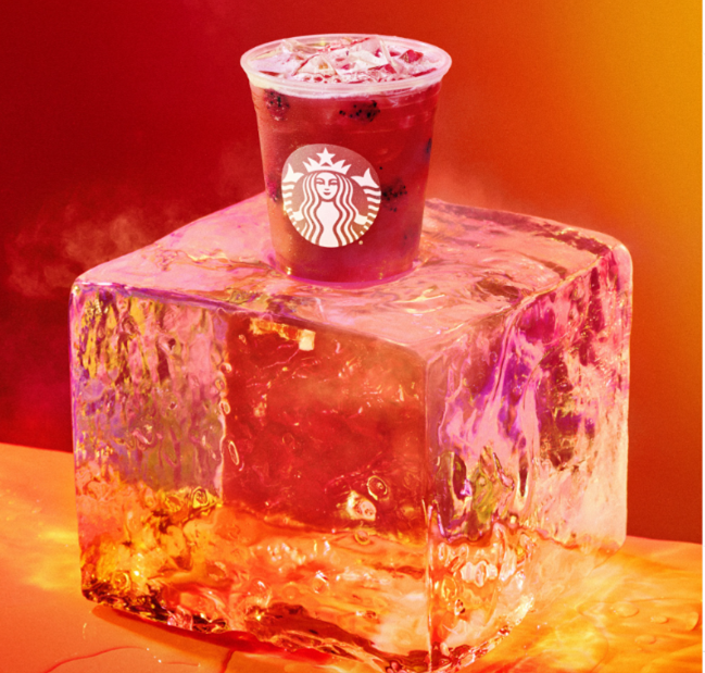 Ice cube with a starbucks cup